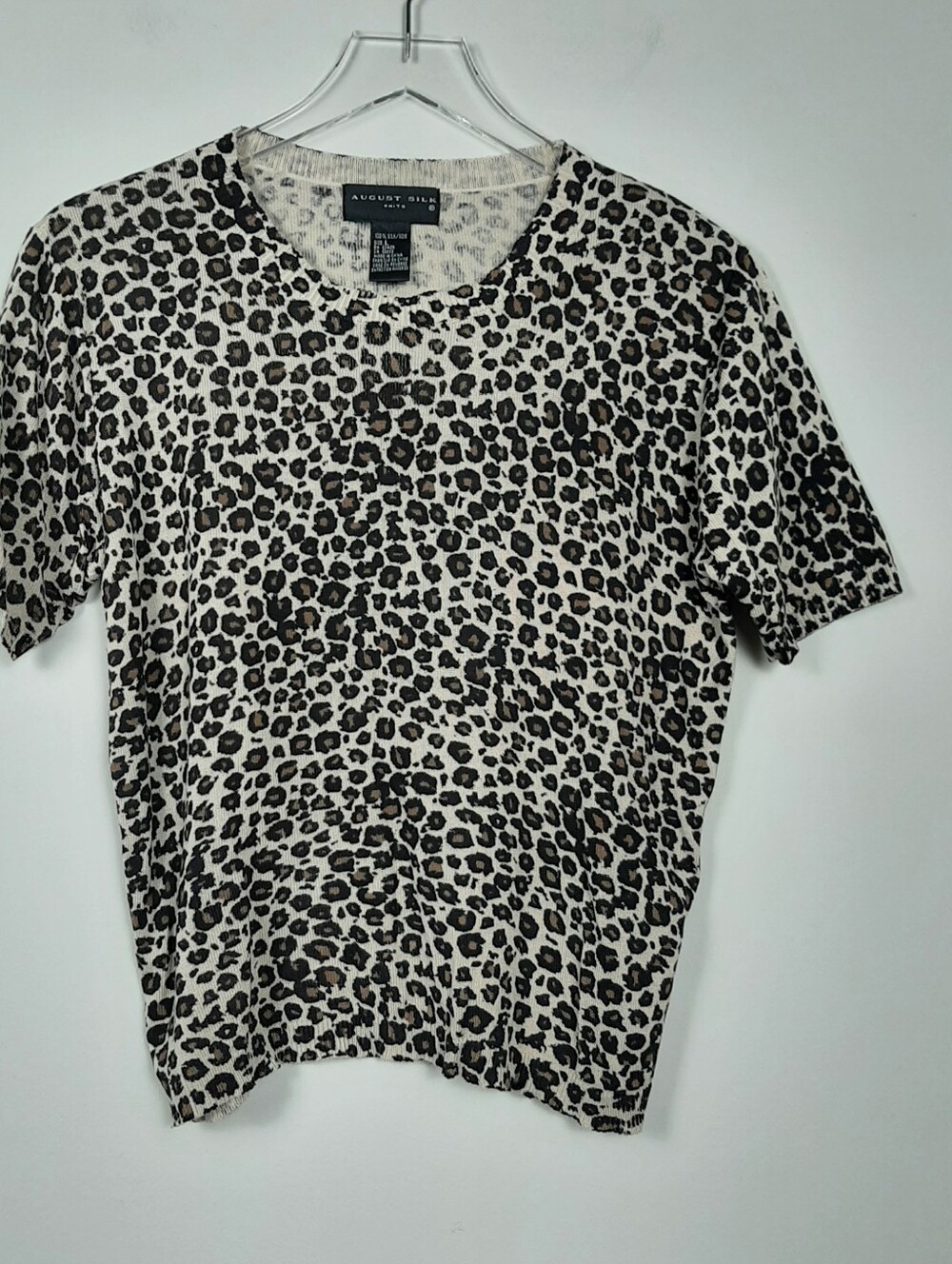 August Silk 100% Silk Animal Print Short Sleeve Top Size Large